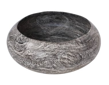 Siyah ahşap vazo kasesi beyaz arka planda izole edilmiş. Modern boho tropik bohem, tavan arası, minimal stil detayları. eko tasarım iç tasarımı