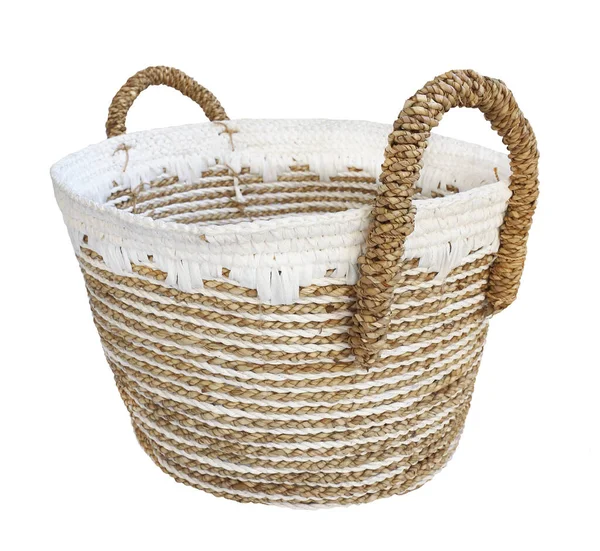 Laundry basket isolated on white background . Details of modern boho, bohemian , scandinavian and minimal style eco design interior — Stock Photo, Image