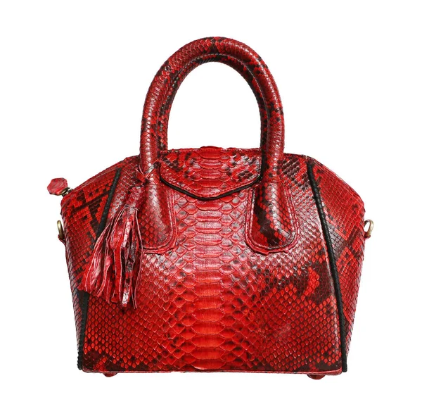 Sac rouge peau de serpent python isolé sur fond blanc. sac à main exotique en peau de serpent — Photo