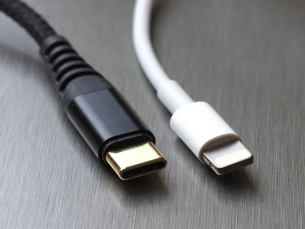 Usb Type Lightning Cable Connector Gray Metal Background — 스톡 사진