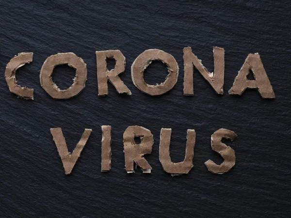 Frase Texto Papelão Coronavirus Sobre Fundo Preto Novo 2019 Ncov — Fotografia de Stock
