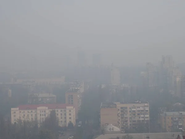 Kiev Fumaça Durante Incêndio Florestal Zona Chernobyl Primavera 2020 — Fotografia de Stock