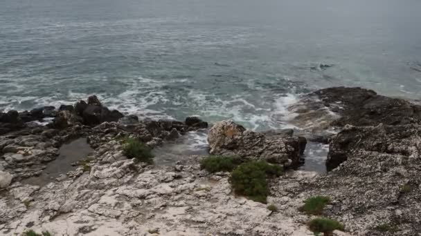 Havsvågor Kraschar Mot Stenig Strand — Stockvideo