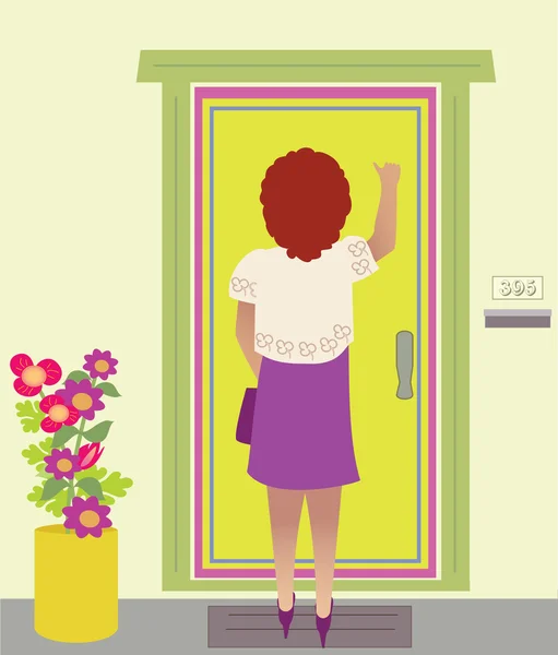 Une femme frappe à la porte — Image vectorielle