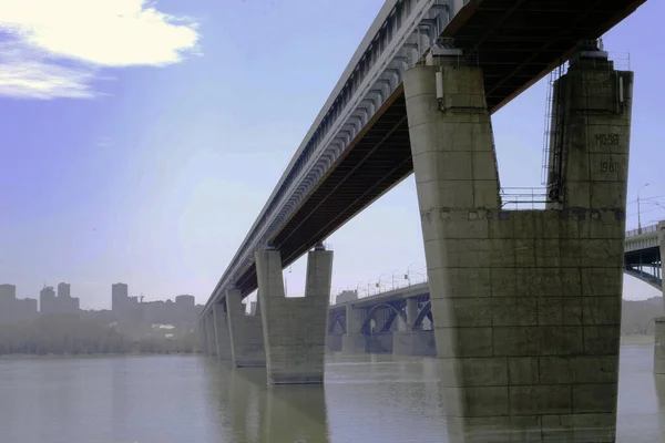 Metro bridge which is located in the city of Novosibirsk. — Stock Image Metro Bridge Which Located City Novosibirsk Stock Image