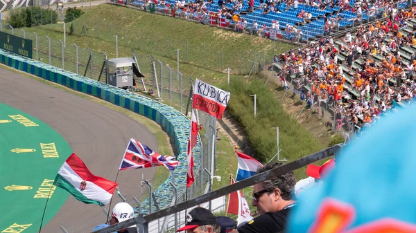 Budapest Hungary 08 04 2019 robert kubica flag on hungaroring at the Hungarian Formula 1 Grand Prix — 스톡 사진