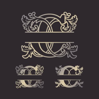 Alfabe bölünmüş monogramlar, bölünmüş harf monogramı, alfabe çerçevesi yazı tipi. Lazer şablonu kesti. İlk harfler..