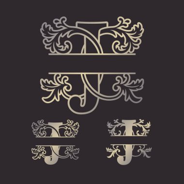 Alfabe bölünmüş monogramlar, bölünmüş harf monogramı, alfabe çerçevesi yazı tipi. Lazer şablonu kesti. İlk harfler..