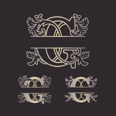 Alfabe bölünmüş monogramlar, bölünmüş harf monogramı, alfabe çerçevesi yazı tipi. Lazer şablonu kesti. İlk harfler..