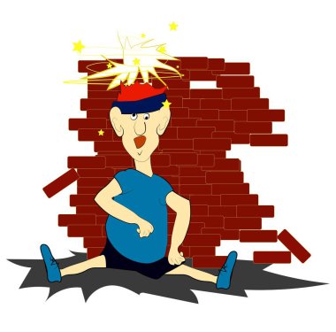 a brick on the head, a brick runner falling on his head clipart