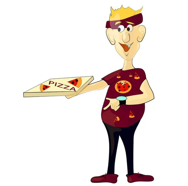 Tecknad Pizza Leverans Man Illustration — Stock vektor
