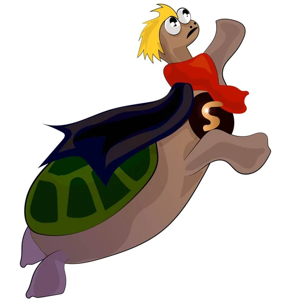 Komik Şirin Kaplumbağa Süper Kahraman Kurtarmaya Koşuyor — Stok Vektör