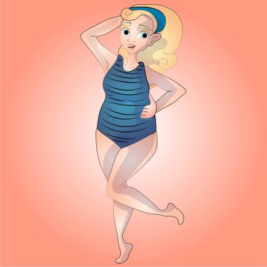 Tombul, muhteşem bir kadın, mayo giymiş bir kız, artı mayolu bir manken.