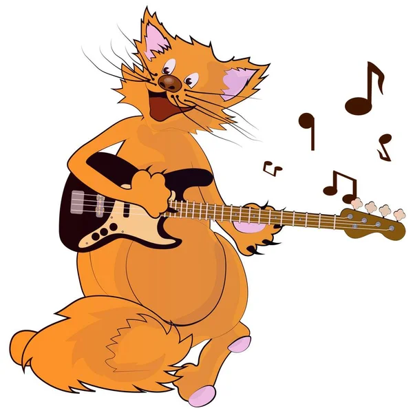 Cantando Gato Vermelho Com Uma Guitarra — Vetor de Stock