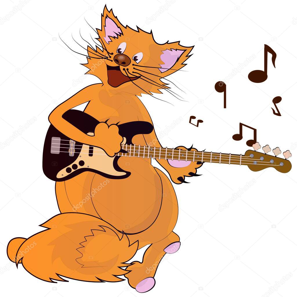 singing red cat with a guitar
