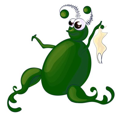 yeşil böcek baston sallıyor eğlenceli bir çizim