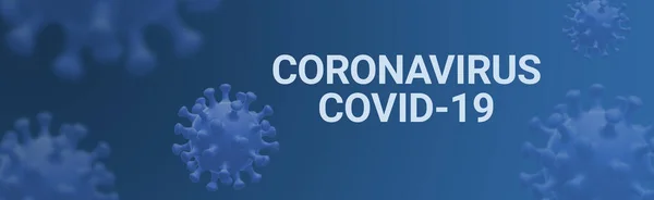 Ilustración Del Virus Covid Azul Con Texto Concepto Epidémico —  Fotos de Stock