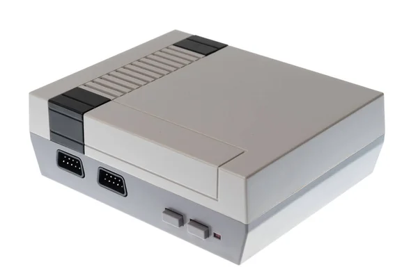 Retro 8Bit Beyaz Üzerinde Izole Edilmiş Marka Oyun Konsolu Yok — Stok fotoğraf