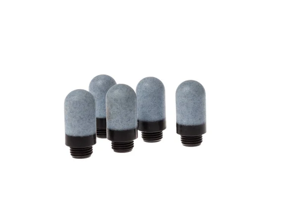 Silenciadores Pneumáticos Para Comprimido Rosca Plástico Isolados Sobre Branco — Fotografia de Stock