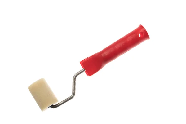 Small Clean Paint Roller Red Handle Isolated White Background — Stock Photo, Image