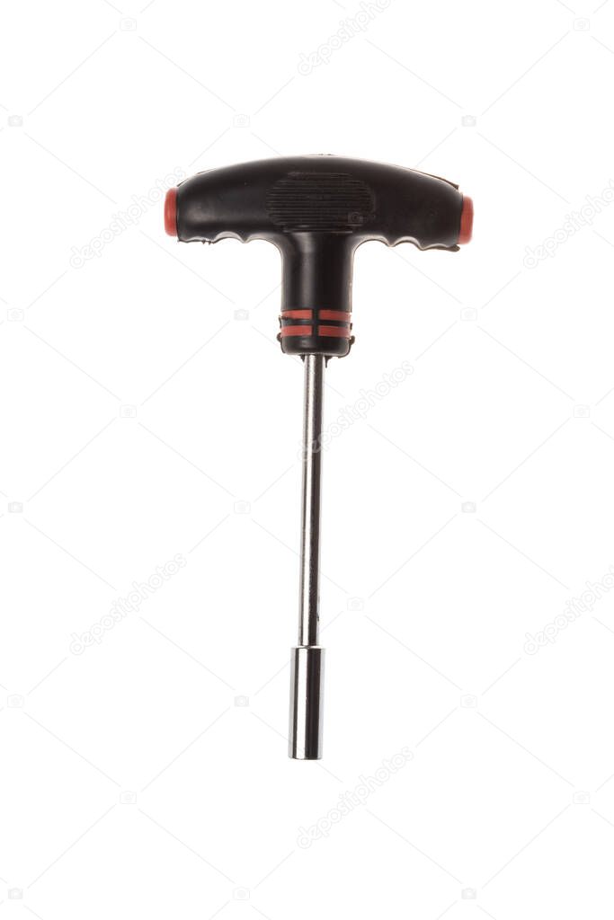 T-shape screwdriver with hexagon head for changable bit parts, isolated on white background