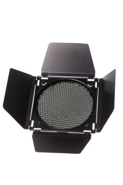 Black Metal Stüdyosu beyaz arka planda izole edilmiş bal peteği şebekesiyle birlikte açık ahır aksesuar