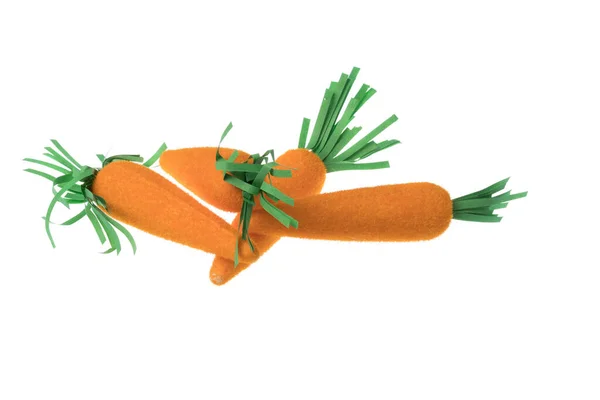 Haufen Dekorativer Karotten Für Die Osterfeiertage Isoliert Auf Weißem Hintergrund — Stockfoto