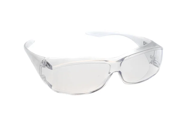 Przezroczyste Przezroczyste Plastikowe Okulary Ponad Zużycia Okularów Potowych Izolowane Białym Obraz Stockowy