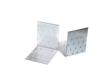 Beyaz arkaplanda izole edilmiş 90 derecelik büyük metal açı ayraç seti