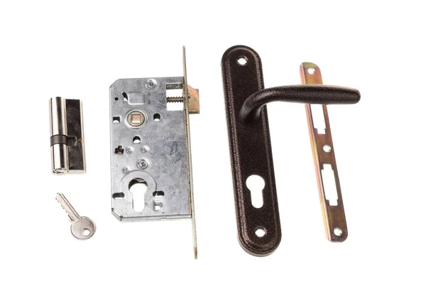 Door Lock Element Key Key Mechanism Door Handle Isolated White — Stock Photo, Image
