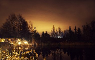 Geceleri ormandaki aydınlık göl..