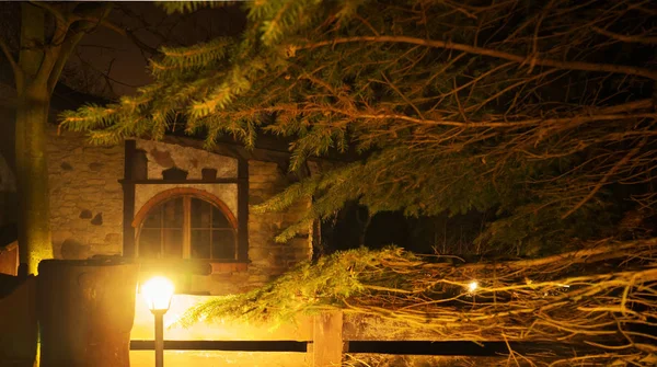 Edificio Medieval Bosque Noche — Foto de Stock