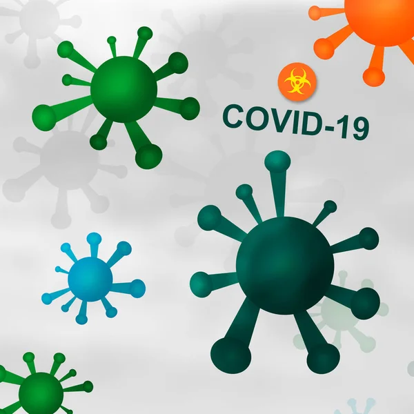 Microscopic illustration with molecules and atoms representing the corona virus 2019-nCoV. Corona virus COVID-19.