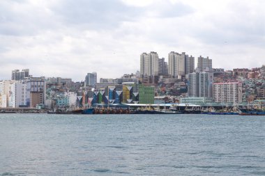 Bir şehir Busan denizde ve bağlantı noktası görüntülemek