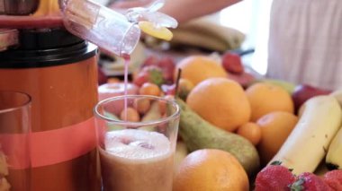 Meyve sıkacağı işleyişi. Meyve sıkacağı çalışıyorum. Bir vida juicer işleyişi. İş burgu katı meyve sıkacağı.
