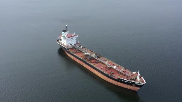 Pevek Russia August 2019 Sea Tanker Zaliv Kresta Stand Anchorage — Stock Video