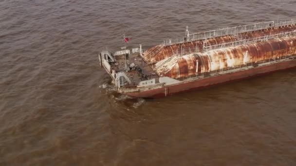 Puerto Novy Yamalo Nenetskiy Avtonomnyy Okrug Rusia Septiembre 2019 Barcaza — Vídeos de Stock