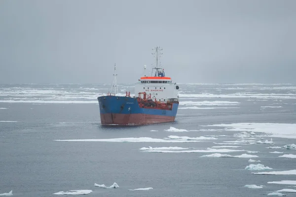 Tanker Svatý Petr plave mezi ledy. — Stock fotografie