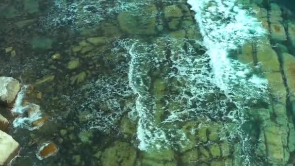 Coastal Pitfalls Visible Running Sea Wave Foam — Stock Video