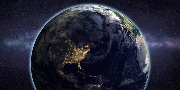 ดาวเคราะห์โลกและกาแล็กซี่ทางนมในอวกาศ — ภาพถ่ายสต็อก