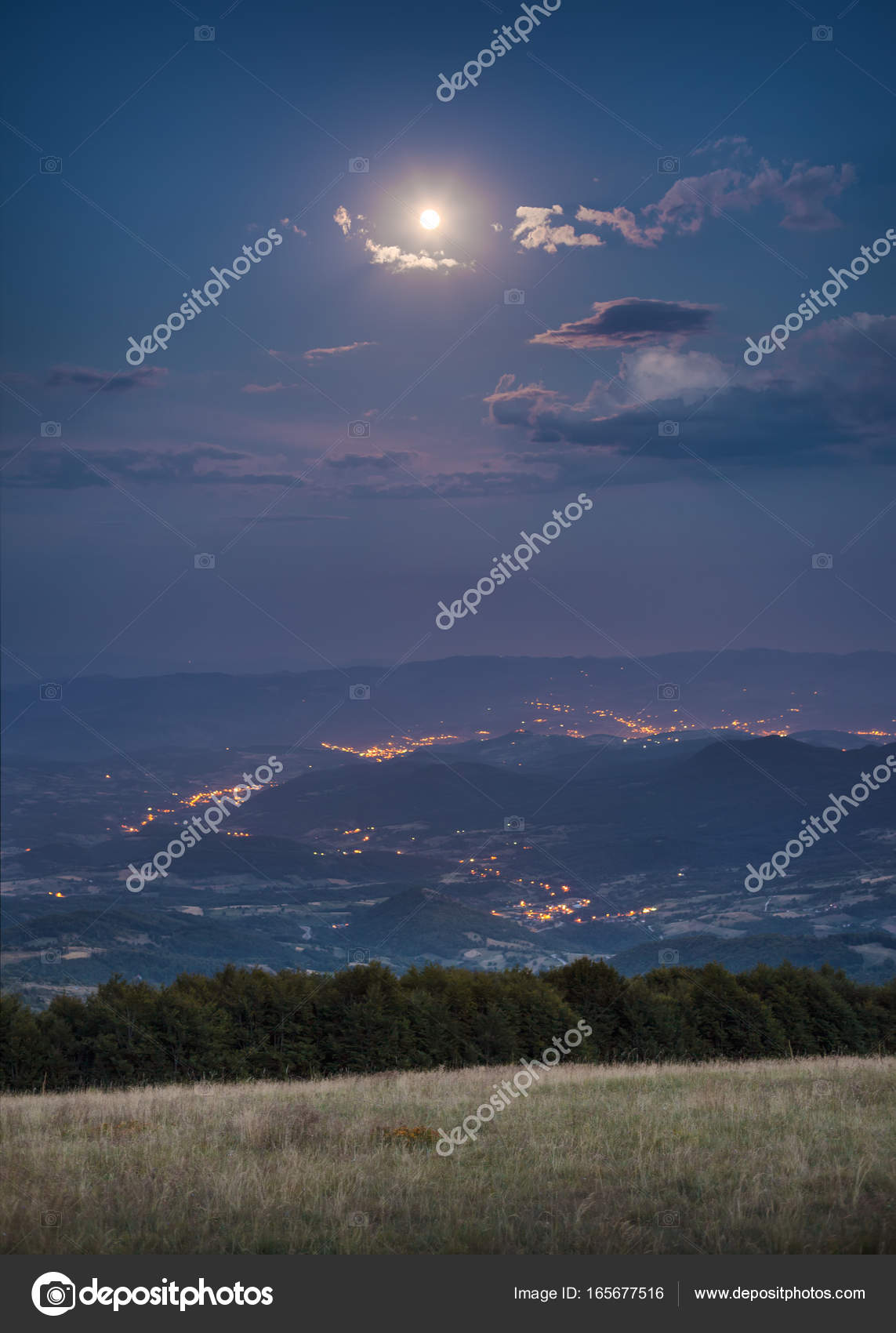 Beautiful Landscape In Full Moon Night With View On City Stock Photo C Rasica 165677516