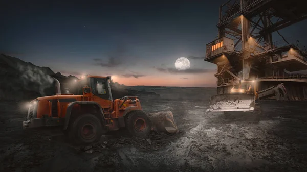 Máquinas pesadas de mineração a céu aberto em ação — Fotografia de Stock