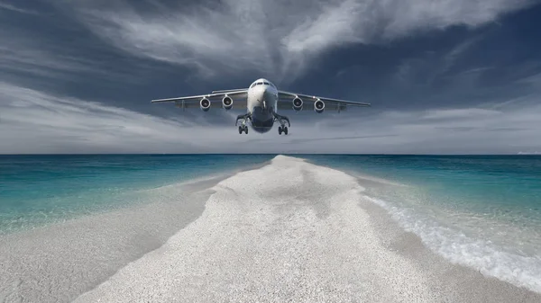 Passenger plane flying low in an attempt landing — Stock Photo, Image