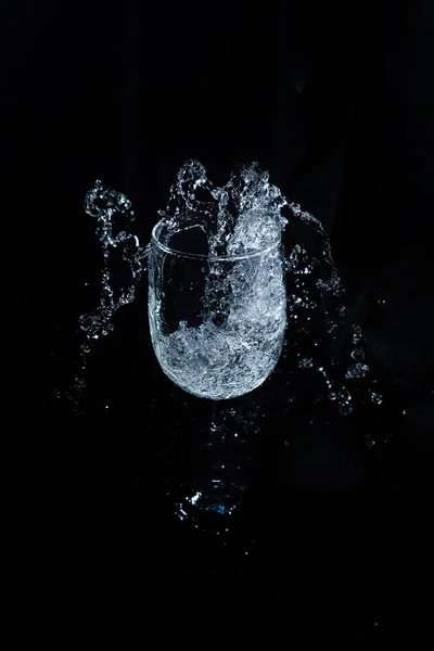 Glass Water Splashes Black Background — Stock Photo, Image