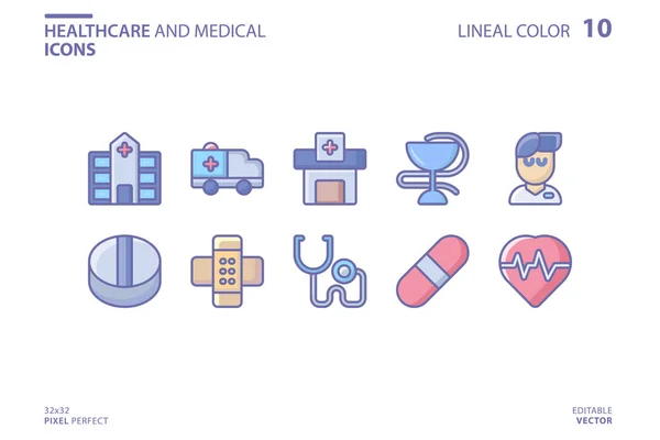 Icono de Salud y Medicina ambientado en estilo de color lineal. Vector lo — Archivo Imágenes Vectoriales