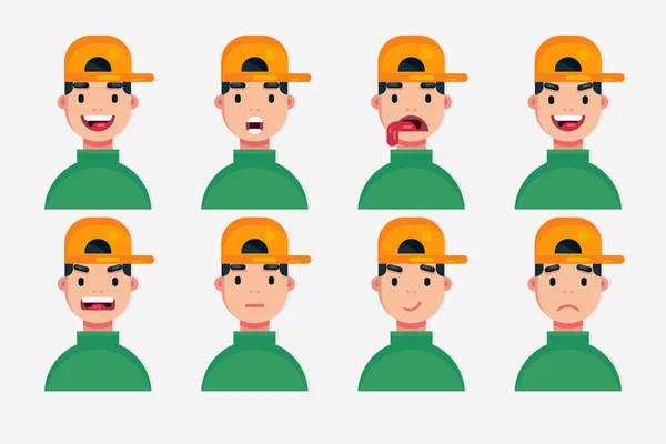 Conjunto de hombre expresando emociones faciales. Conjunto de vector avatar plano — Vector de stock