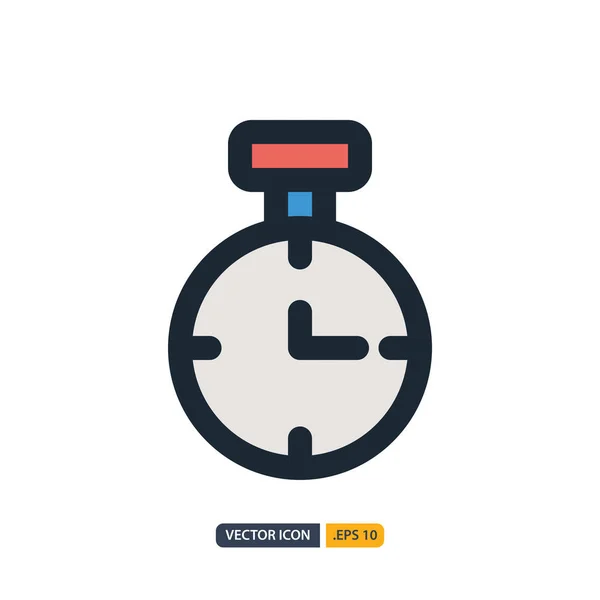 Stopwatch icono en Esquema Estilo de color aislado en el fondo blanco — Vector de stock