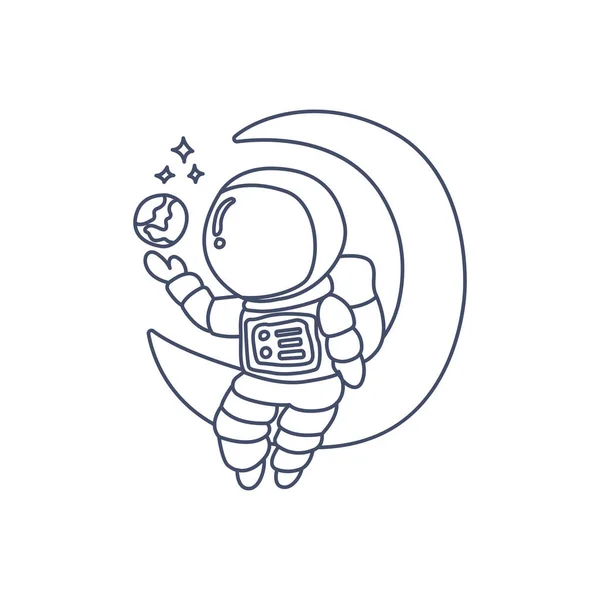 Astronauta Para Colorear Libro Línea Arte Diseño Vector Ilustración Espacio — Vector de stock