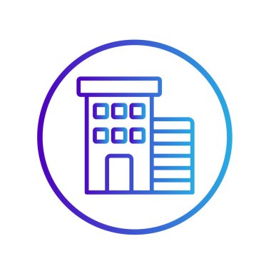 Beyaz arkaplanda izole edilmiş bina simgesi. Web sitesi tasarımın için, logo, uygulama, Ui. Vektör grafik çizimi ve düzenlenebilir felç. Eps 10.