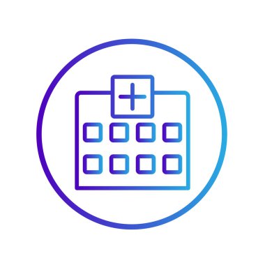 Beyaz arka planda izole edilmiş hastane ikonu. Web sitesi tasarımın için, logo, uygulama, Ui. Vektör grafik çizimi ve düzenlenebilir felç. Eps 10.